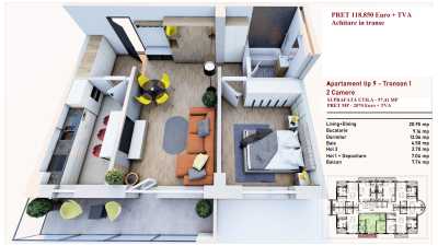OrtomanAp 2 camere achitare in Transe